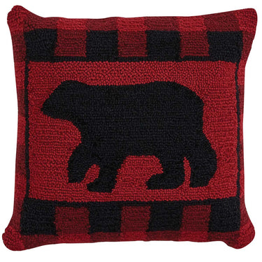 Buffalo Check Bear Hooked Pillow Polyester Fill 18